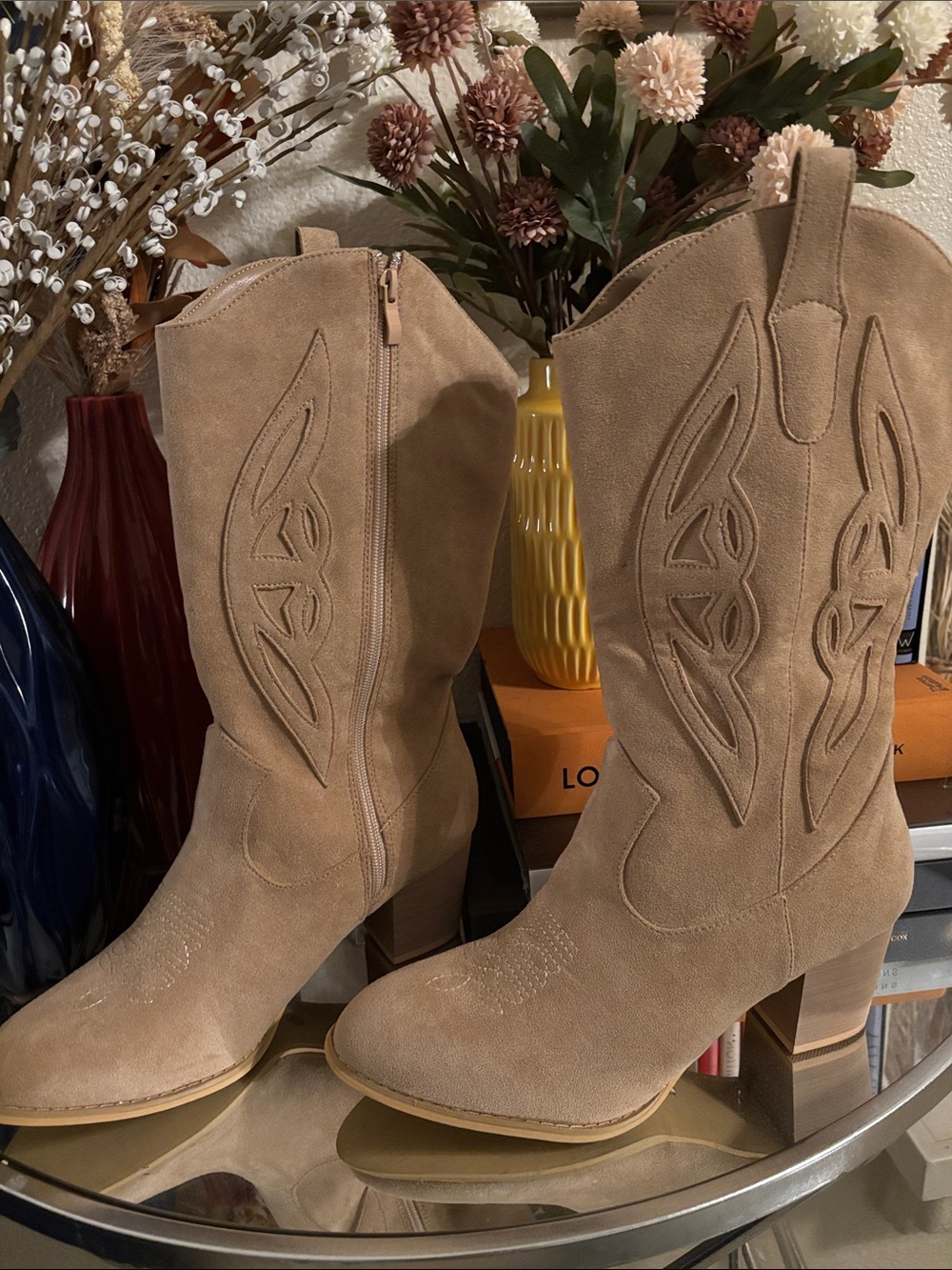 Brand New! Cowgirl Western Heeled Boots — Taupe. (Size 10)